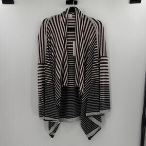 FOIL Women's Open Front Stripe Waterfall Cardigan - Light Pink/Charcoal - L NWT